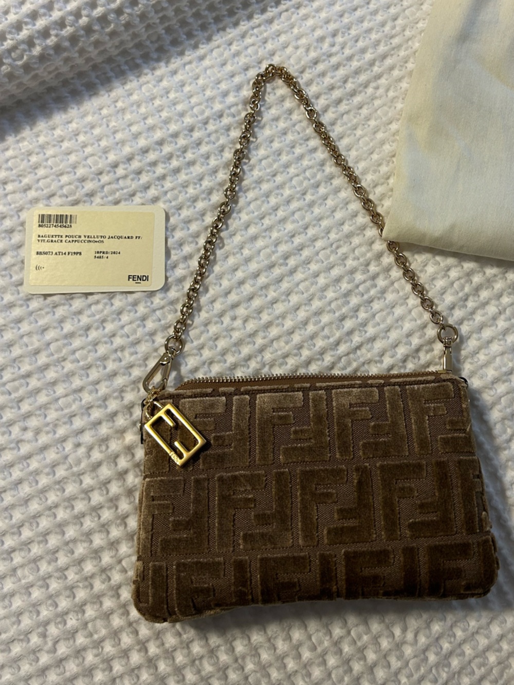 Fendi Gold-Tone Beige FF Mini Chain Bag - Picture 2 of 6